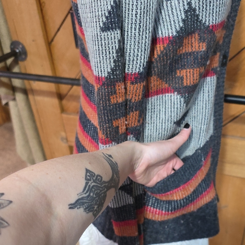 Nixon Womens Southwestern Geometric Knit Cardigan Sweater Grey Orange Small - Picture 4 of 6